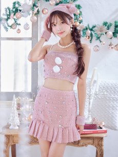 画像14: 【即日発送！】【サンタコス 4点セット】【XS-Lサイズ/1カラー】チェックセットアップビジューサンタコスプレ[OF01] (14)