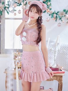 画像2: 【即日発送！】【サンタコス 4点セット】【XS-Lサイズ/1カラー】チェックセットアップビジューサンタコスプレ[OF01] (2)