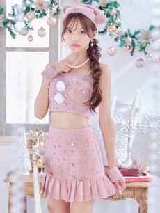 画像3: 【即日発送！】【サンタコス 4点セット】【XS-Lサイズ/1カラー】チェックセットアップビジューサンタコスプレ[OF01] (3)