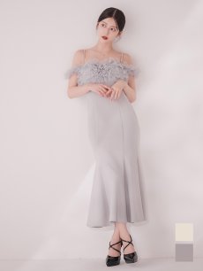 画像1: ボリュームレースオフショルマーメイドミディアムワンピースドレス【S-Lサイズ/2カラー】[OF03] 【YN】dzwuLD (1)