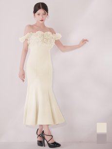 画像4: ボリュームレースオフショルマーメイドミディアムワンピースドレス【S-Lサイズ/2カラー】[OF03] 【YN】dzwuLD (4)