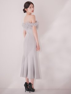 画像15: ボリュームレースオフショルマーメイドミディアムワンピースドレス【S-Lサイズ/2カラー】[OF03] 【YN】dzwuLD (15)