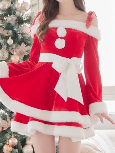 画像9: 【sugar nine サンタコス 4点セット】【S-XLサイズ/6カラー】グリッターリボン2段フレアサンタコスプレ[OF01] (9)