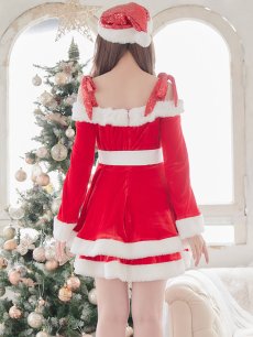 画像11: 【sugar nine サンタコス 4点セット】【S-XLサイズ/6カラー】グリッターリボン2段フレアサンタコスプレ[OF01] (11)