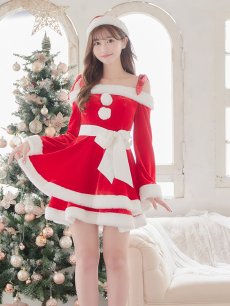 画像14: 【sugar nine サンタコス 4点セット】【S-XLサイズ/6カラー】グリッターリボン2段フレアサンタコスプレ[OF01] (14)