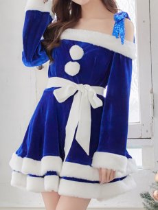 画像20: 【sugar nine サンタコス 4点セット】【S-XLサイズ/6カラー】グリッターリボン2段フレアサンタコスプレ[OF01] (20)