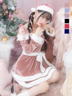 画像3: 【サンタコス 4点セット】【S-Lサイズ/6カラー】グリッターリボン2段フレアサンタコスプレ[OF01] (3)