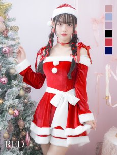 画像6: 【サンタコス 4点セット】【S-Lサイズ/6カラー】グリッターリボン2段フレアサンタコスプレ[OF01] (6)