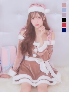 画像3: 【sugar nine サンタコス 4点セット】【S-XLサイズ/6カラー】グリッターリボン2段フレアサンタコスプレ[OF01] (3)