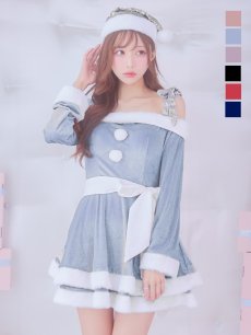 画像4: 【sugar nine サンタコス 4点セット】【S-XLサイズ/6カラー】グリッターリボン2段フレアサンタコスプレ[OF01] (4)
