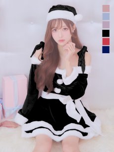 画像6: 【sugar nine サンタコス 4点セット】【S-XLサイズ/6カラー】グリッターリボン2段フレアサンタコスプレ[OF01] (6)