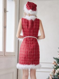 画像6: SALE!【即日発送】ミディアム丈/ ツイード/ ワンピースタイトサンタ【sugar nine サンタコス 5点セット】【XS-XLサイズ/3カラー】[OF01] (6)