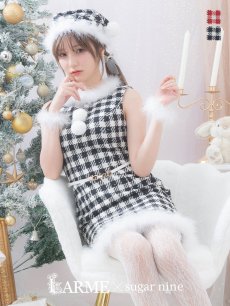 画像4: 【サンタコス 5点セット】【XS-XLサイズ/2カラー】ギンガムチェック タイトワンピースサンタコスプレ[OF01] (4)