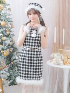 画像7: 【サンタコス 5点セット】【XS-XLサイズ/2カラー】ギンガムチェック タイトワンピースサンタコスプレ[OF01] (7)