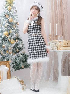 画像8: 【サンタコス 5点セット】【XS-XLサイズ/2カラー】ギンガムチェック タイトワンピースサンタコスプレ[OF01] (8)