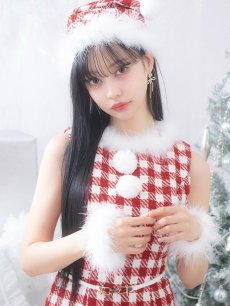 画像5: 【サンタコス 5点セット】【XS-XLサイズ/2カラー】ギンガムチェックタイトワンピースサンタコスプレ[OF01] (5)