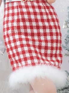 画像8: 【サンタコス 5点セット】【XS-XLサイズ/2カラー】ギンガムチェックタイトワンピースサンタコスプレ[OF01] (8)