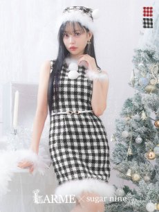 画像8: 【サンタコス 5点セット】【XS-XLサイズ/2カラー】ギンガムチェック タイトワンピースサンタコスプレ[OF01] (8)