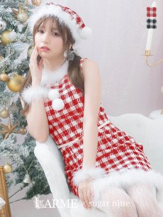 画像2: 【サンタコス 5点セット】【XS-XLサイズ/2カラー】ギンガムチェック タイトワンピースサンタコスプレ[OF01] (2)