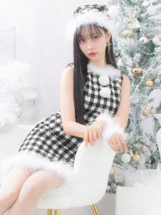 画像1: 【サンタコス 5点セット】【XS-XLサイズ/2カラー】ギンガムチェックタイトワンピースサンタコスプレ[OF01] (1)