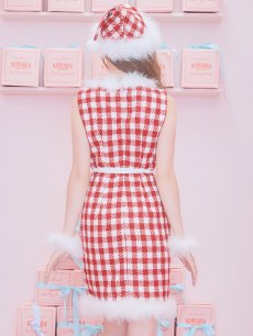 画像15: 【サンタコス 5点セット】ギンガムチェック タイトワンピースサンタコスプレ【XS-XLサイズ/2カラー】[OF01] (15)