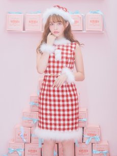 画像11: 【サンタコス 5点セット】ギンガムチェック タイトワンピースサンタコスプレ【XS-XLサイズ/2カラー】[OF01] (11)