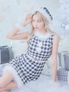 画像8: 【サンタコス 5点セット】【XS-XLサイズ/2カラー】ギンガムチェック タイトワンピースサンタコスプレ[OF01] (8)