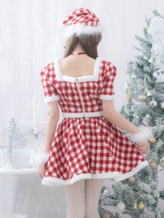 画像11: 【サンタコス 5点セット】【XS-Lサイズ/2カラー】ギンガムチェック セットアップフレアサンタコスプレ[OF01] (11)