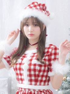画像12: 【サンタコス 5点セット】【XS-Lサイズ/2カラー】ギンガムチェック セットアップフレアサンタコスプレ[OF01] (12)