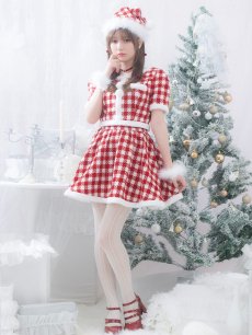 画像3: 【サンタコス 5点セット】【XS-Lサイズ/2カラー】ギンガムチェック セットアップフレアサンタコスプレ[OF01] (3)