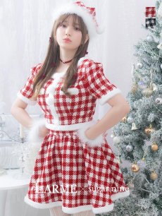 画像2: 【サンタコス 5点セット】【XS-Lサイズ/2カラー】ギンガムチェック セットアップフレアサンタコスプレ[OF01] (2)