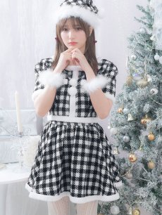 画像16: 【サンタコス 5点セット】【XS-Lサイズ/2カラー】ギンガムチェック セットアップフレアサンタコスプレ[OF01] (16)