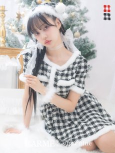 画像1: 【sugar nine サンタコス 5点セット】【XS-Lサイズ/2カラー】ギンガムチェック セットアップフレアサンタコスプレ[OF01] (1)
