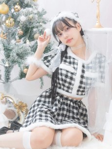画像2: 【sugar nine サンタコス 5点セット】【XS-Lサイズ/2カラー】ギンガムチェック セットアップフレアサンタコスプレ[OF01] (2)
