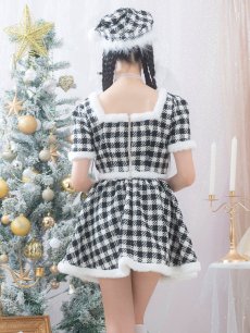 画像8: 【sugar nine サンタコス 5点セット】【XS-Lサイズ/2カラー】ギンガムチェック セットアップフレアサンタコスプレ[OF01] (8)