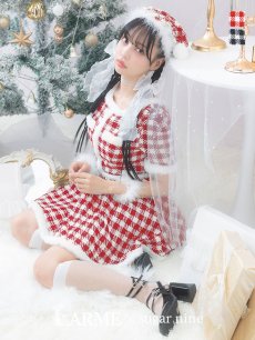 画像11: 【sugar nine サンタコス 5点セット】【XS-Lサイズ/2カラー】ギンガムチェック セットアップフレアサンタコスプレ[OF01] (11)