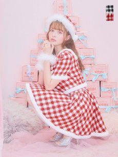 画像1: 【サンタコス 5点セット】【XS-Lサイズ/2カラー】ギンガムチェック セットアップフレアコスプレ[OF01] (1)