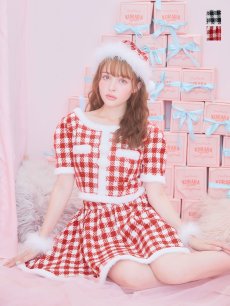 画像2: 【サンタコス 5点セット】【XS-Lサイズ/2カラー】ギンガムチェック セットアップフレアコスプレ[OF01] (2)