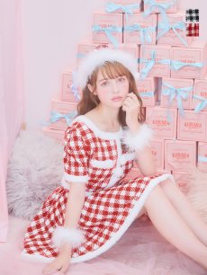 画像3: 【サンタコス 5点セット】【XS-Lサイズ/2カラー】ギンガムチェック セットアップフレアコスプレ[OF01] (3)