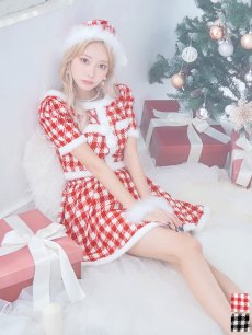 画像3: 【一部予約商品/12月中旬発送予定】【サンタコス 5点セット】【XS-Lサイズ/2カラー】ギンガムチェック セットアップフレアサンタコスプレ[OF01] (3)