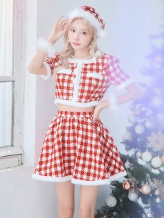 画像4: 【一部予約商品/12月中旬発送予定】【サンタコス 5点セット】【XS-Lサイズ/2カラー】ギンガムチェック セットアップフレアサンタコスプレ[OF01] (4)