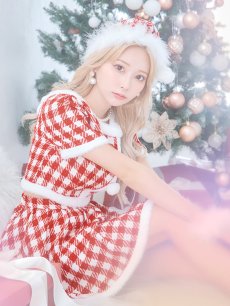 画像6: 【一部予約商品/12月中旬発送予定】【サンタコス 5点セット】【XS-Lサイズ/2カラー】ギンガムチェック セットアップフレアサンタコスプレ[OF01] (6)