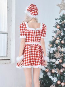 画像15: 【一部予約商品/12月中旬発送予定】【サンタコス 5点セット】【XS-Lサイズ/2カラー】ギンガムチェック セットアップフレアサンタコスプレ[OF01] (15)