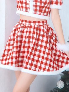 画像16: 【一部予約商品/12月中旬発送予定】【サンタコス 5点セット】【XS-Lサイズ/2カラー】ギンガムチェック セットアップフレアサンタコスプレ[OF01] (16)