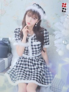 画像1: 【一部予約商品/12月中旬発送予定】【sugar nine サンタコス 5点セット】【XS-Lサイズ/2カラー】ギンガムチェック セットアップフレアサンタコスプレ[OF01] (1)