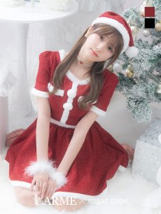 画像1: 【即日発送】【サンタコス 5点セット】【XS-Lサイズ/2カラー】ラメツイードセットアップサンタ[OF01] (1)