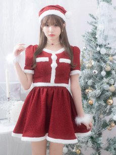 画像2: 【即日発送】【サンタコス 5点セット】【XS-Lサイズ/2カラー】ラメツイードセットアップサンタ[OF01] (2)