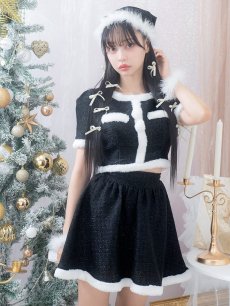 画像2: 【即日発送】【サンタコス 5点セット】【XS-Lサイズ/2カラー】ラメツイードセットアップサンタ[OF01] (2)