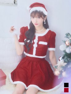 画像1: 【即日発送】【サンタコス 5点セット】【XS-Lサイズ/2カラー】ラメツイードセットアップサンタ[OF01] (1)