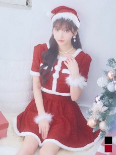 画像2: 【即日発送】【サンタコス 5点セット】【XS-Lサイズ/2カラー】ラメツイードセットアップサンタ[OF01] (2)